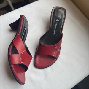 Etienne Aigner Red Leather Slide Sandals Low Block Heel Size 5 1/2